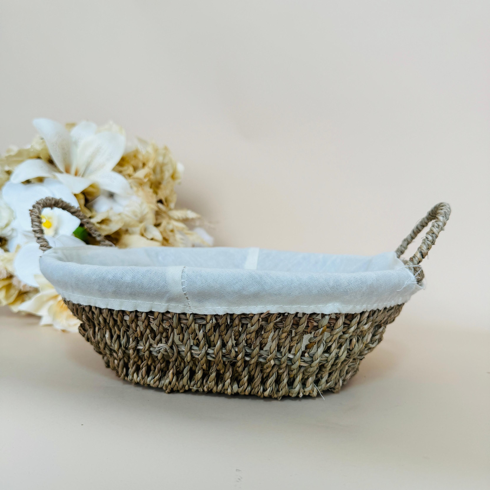 Cesta Oval De Sisal com Forro em Tecido 27cm - Image 4