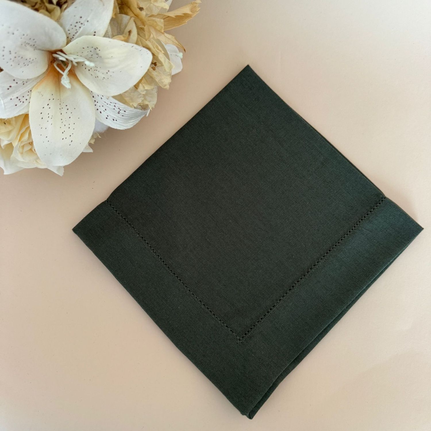 Guardanapo Linho Misto Ponto Ajour Verde Musgo Premium